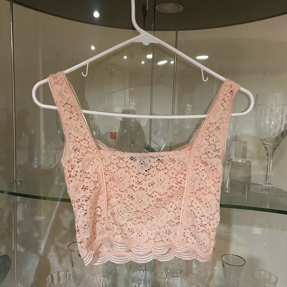 Lace baby pink crop top/longline bralette - Picture 3 of 3
